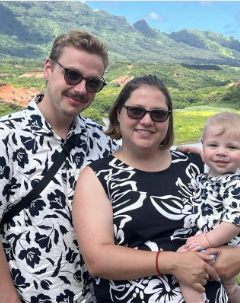 Photo shows Alexandria with her family in a natural setting.