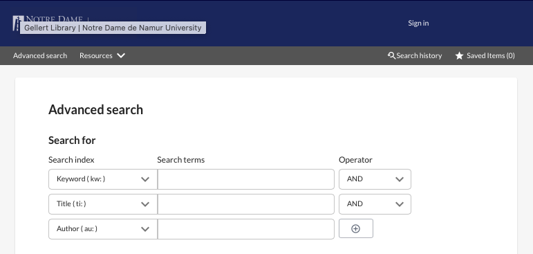Discovery Advanced Search page